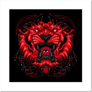 tiger angry red shadow Posters and Art